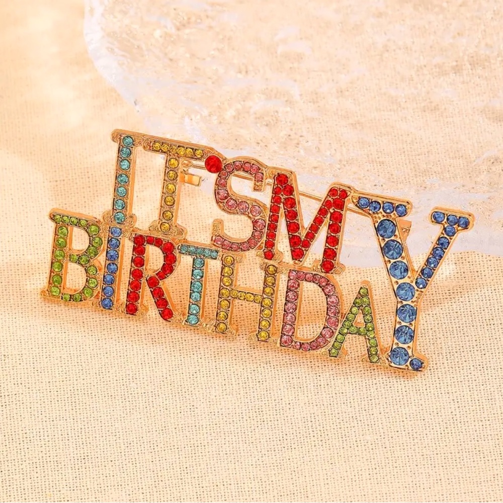 Multi-Color 'It's My Birthday' Rhinestone Brooch 🎉 🎁 🎂 - Picture 2 of 4
